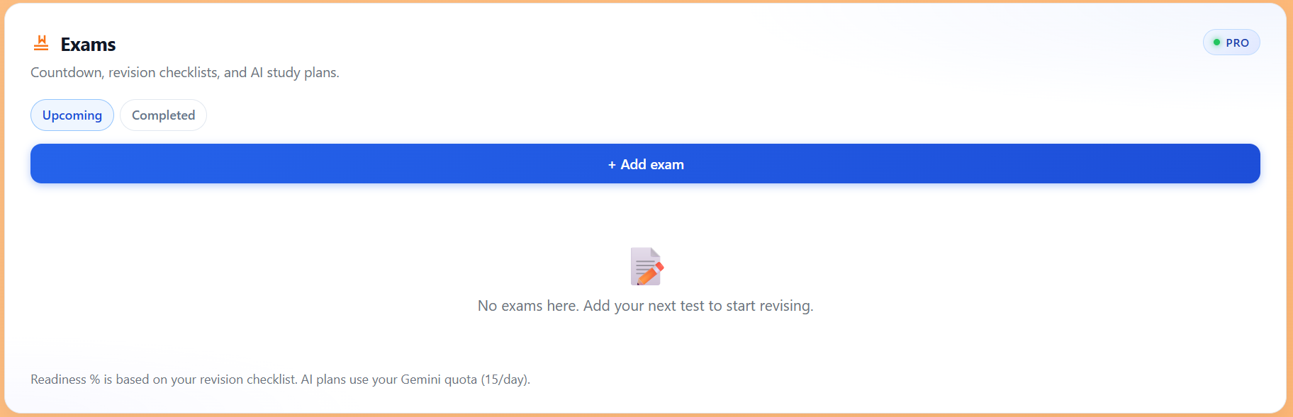 Exams tracker in Timivra Pro